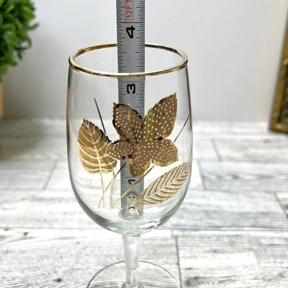 Libbey Mid Century Gold Leaf Stemmed Wine Glasses Set of 4